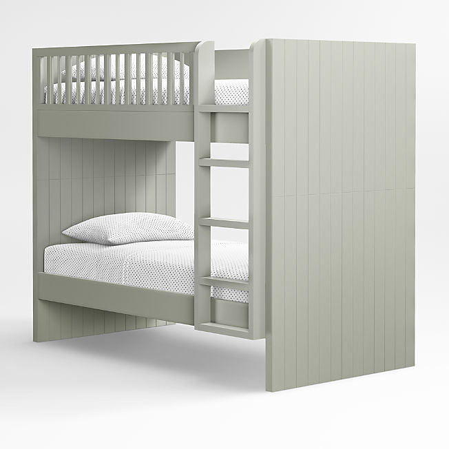 Finn Sage Green Wood Kids Bunk Bed with Sage Green Wood Ladder + Reviews | Crate & Kids | Crate & Barrel