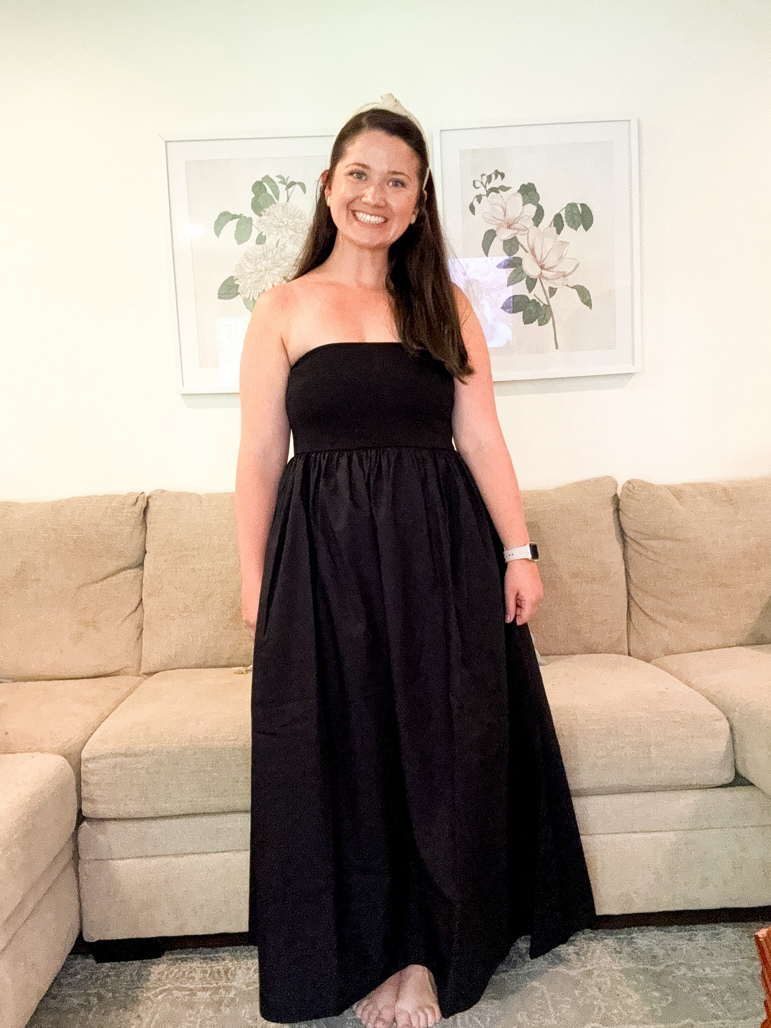 Mixed media dress. Black midi dress. Summer dress. Strapless dress 