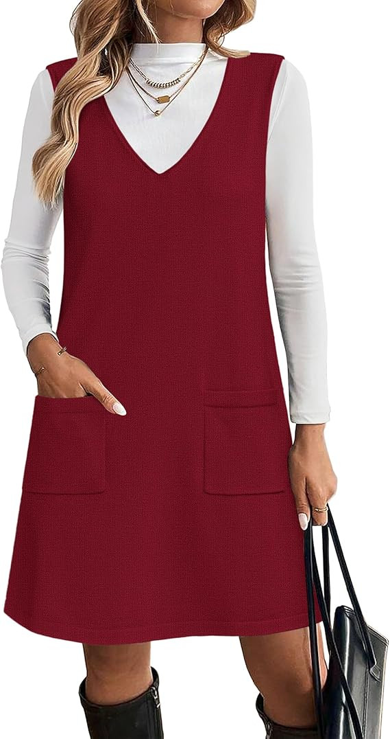 Zeagoo Women's Sweater Vest Dresses for Women 2025 V Neck Sleeveless Knit Pullover Sweater with P... | Amazon (US)