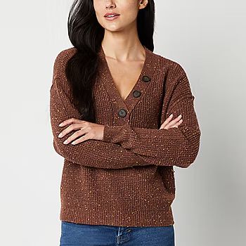 a.n.a Womens Y Neck Long Sleeve Pullover Sweater | JCPenney
