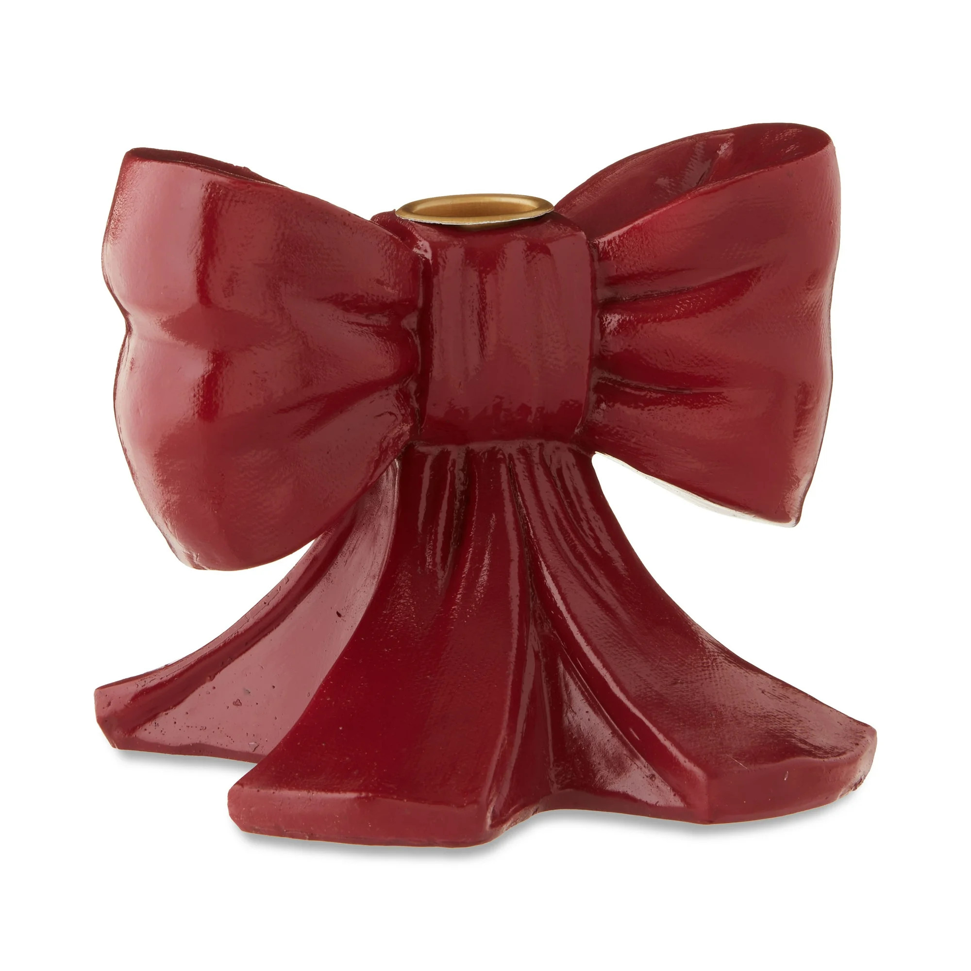 Red Resin Bow Christmas Taper Candle Holder, 4.25", by Holiday Time | Walmart (US)