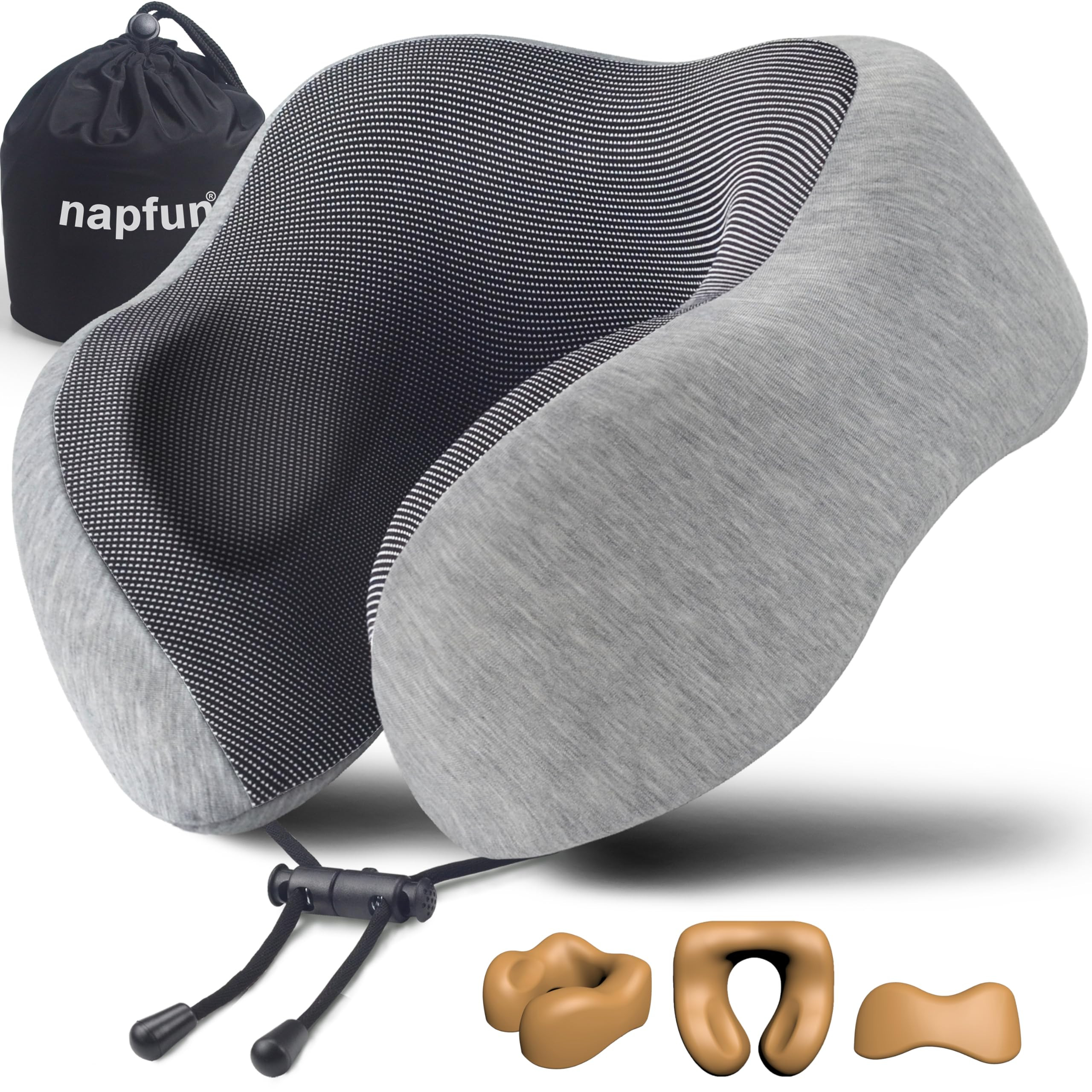 Amazon.com: napfun Neck Pillow for Traveling, Upgraded Travel Neck Pillow for Airplane 100% Pure Memory Foam Travel Pillow for Flight Headrest Sleep, Portable Plane Accessories, Light Grey : Home & Kitchen | Amazon (US)