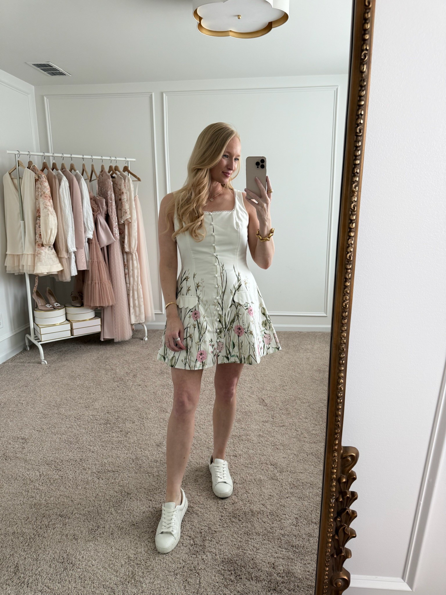 Girly spring outfit idea! I’m wearing a medium in this dress but need to get the straps taken in a little bit. This would be a cute outfit for the Masters. Spring outfits // Masters outfit ideas // spring dresses // white sneakers // dress and sneakers // Amazon finds 



#LTKStyleTip #LTKSeasonal