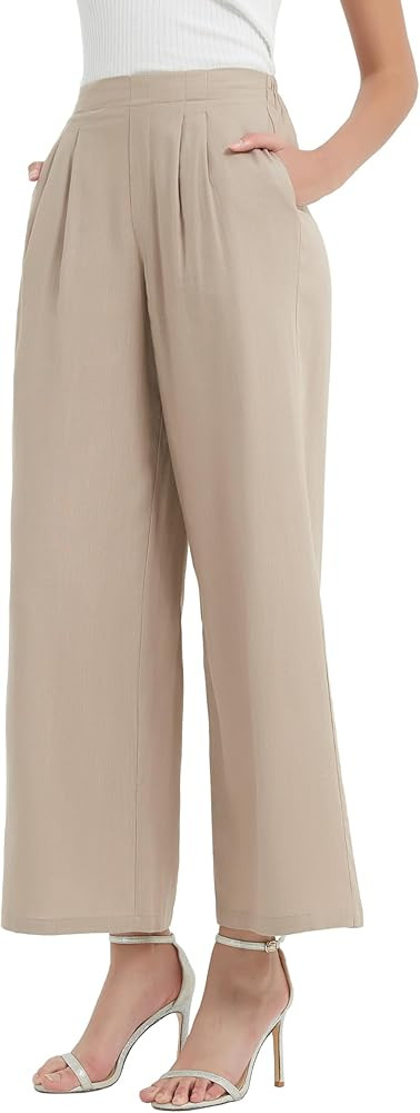 Womens Cotton Linen Wide Leg Pants Summer Flowy Beach Casual Loose Trousers with Pockets | Amazon (US)