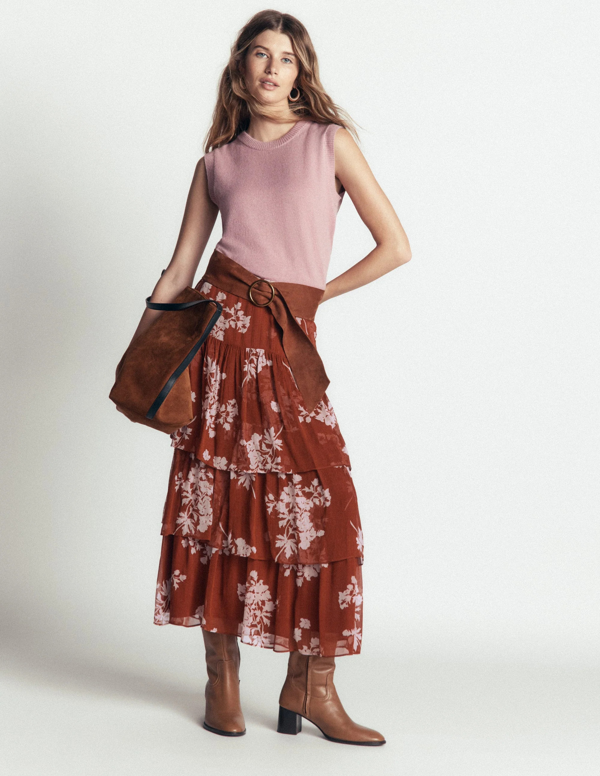 Tiered Ruffle Midi Skirt-Arabian Spice, Flecked Bunch | Boden UK