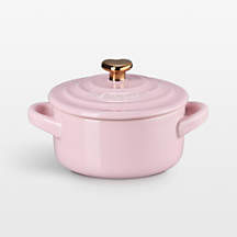 Le Creuset 8-oz Chiffon Pink Mini Cocotte with Gold Heart Knob + Reviews | Crate & Barrel | Crate & Barrel