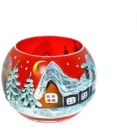 4-Inch Dia Candle Holder Christmas New Year Design Glass Candleholder Red Candle Stand | Walmart (US)