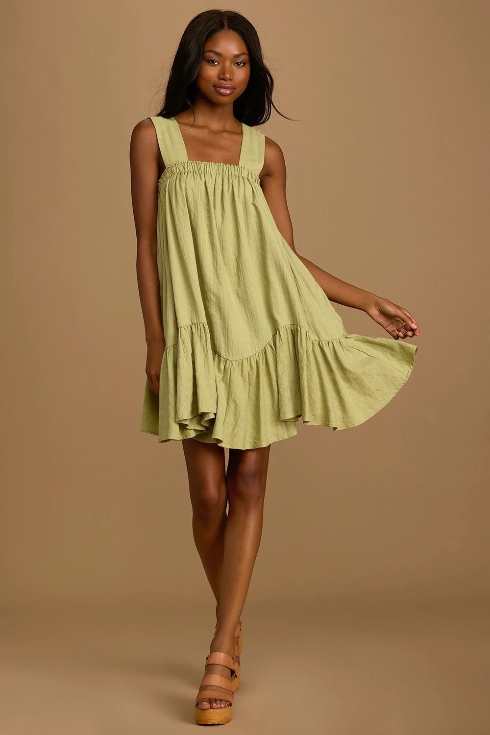 Flirty and Flowy Light Green Tie-Strap Swing Dress | Lulus (US)