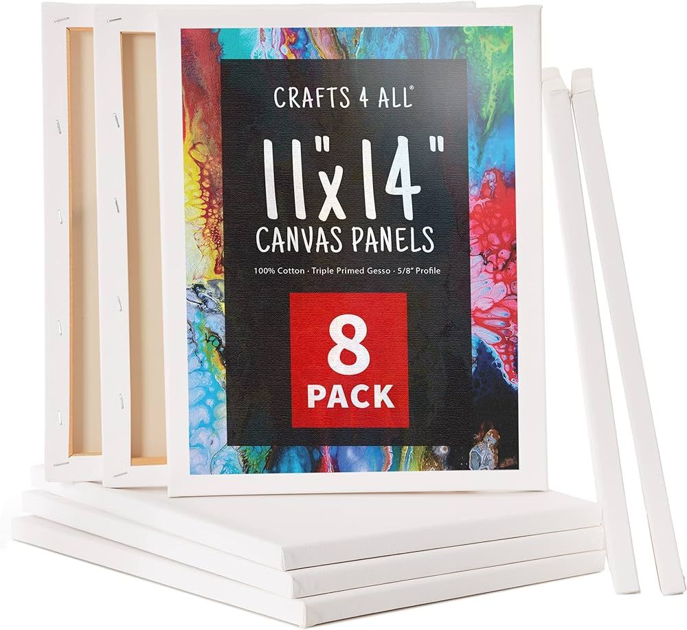 Crafts 4 All Stretched Canvas Boards for Painting - 8 Pack of 11x14 Blank Art Canvases, Framed Ca... | Amazon (US)