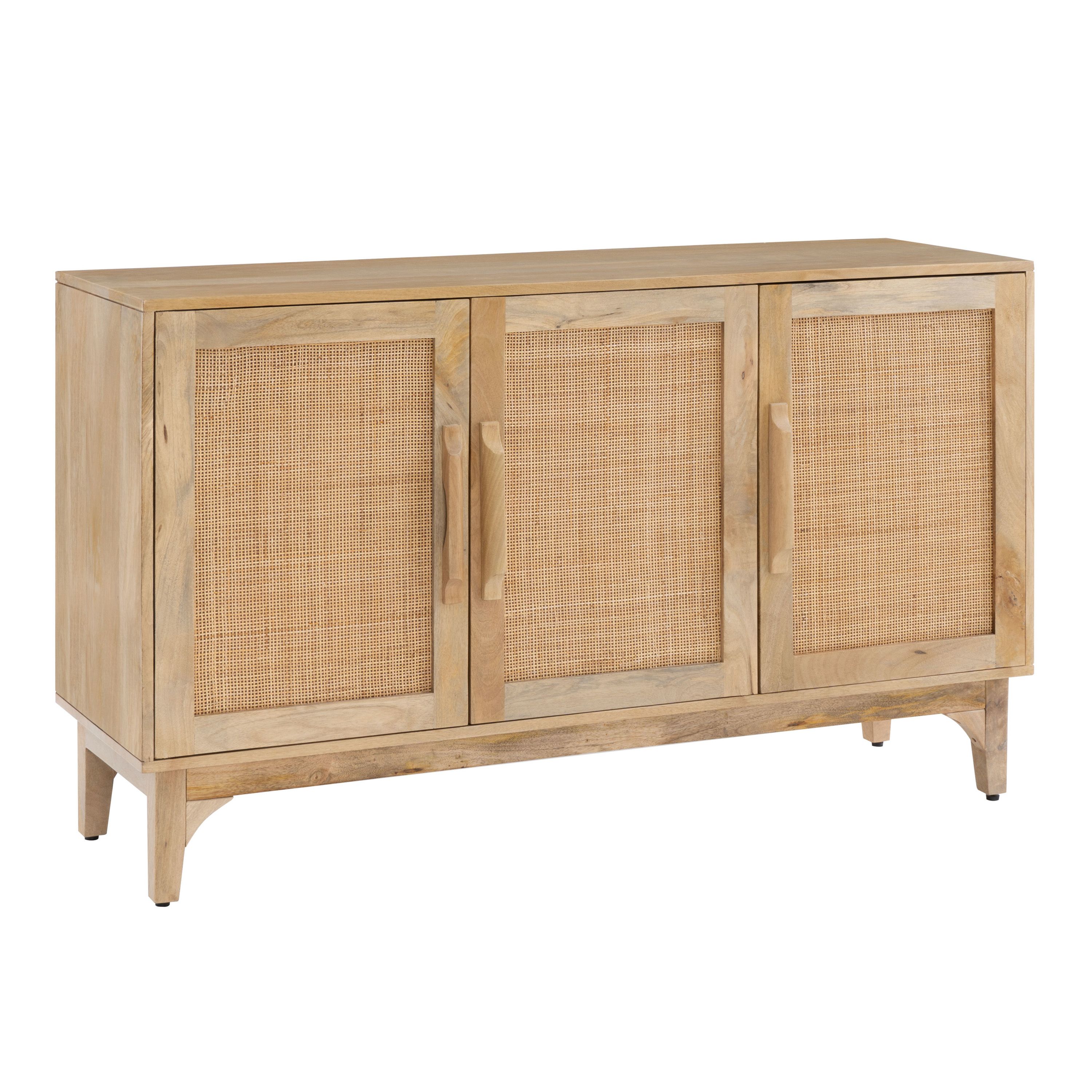 Cresset Wood and Rattan Cane 3 Door Storage Cabinet | World Market
