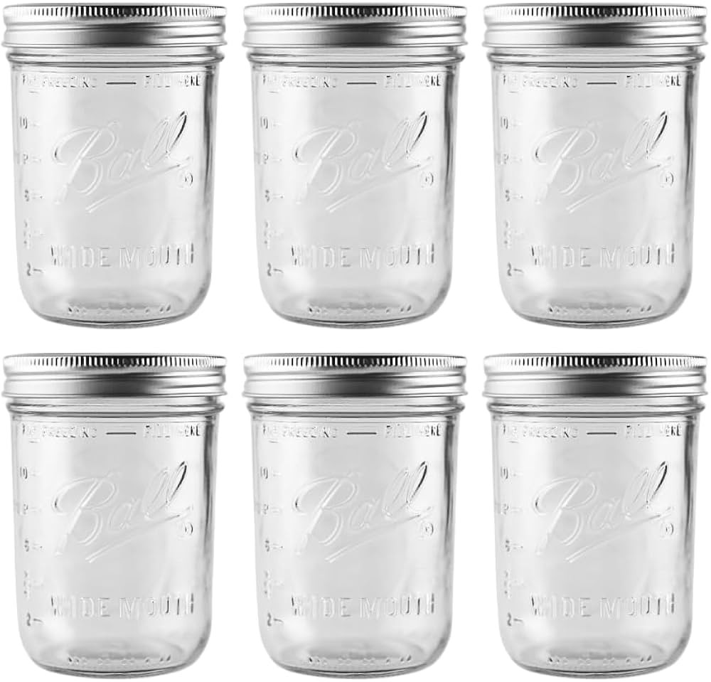 Ball - 16 oz Wide Mouth Glass Mason Jars | 6 Pack Jars with Airtight Lids | Large Glass Jar for F... | Amazon (US)