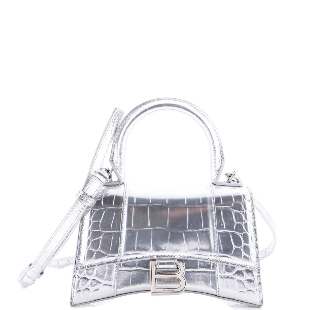 Hourglass Top Handle Bag Crocodile Embossed Leather XS | Rebag