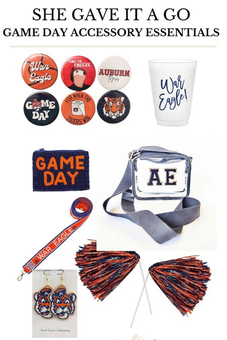 Auburn football game day accessories and essentials // clear purse for stadium // My exact tiger earrings // Auburn University 

#LTKover40 #LTKstyletip #LTKSeasonal