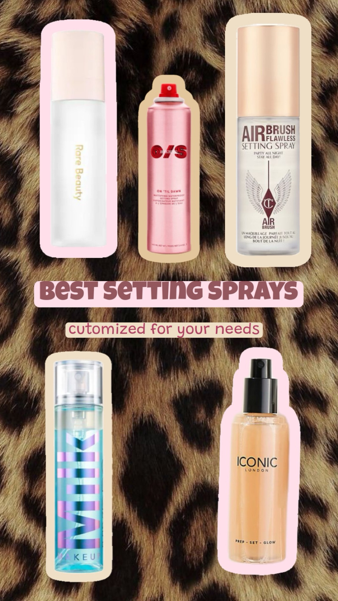 Keep your makeup smooth and transfer resistant all day long with setting spray! 

Here are some of my favorite setting sprays. 

For your wedding and all day wear try onesize for a matte finish to your makeup. 

For a skin like finish, try Charlotte Tilbury setting spray. For an extra dewy makeup look, milk makeup and for an icy makeup look, iconic London setting spray! 

#LTKBeauty #LTKFindsUnder50 #LTKHoliday