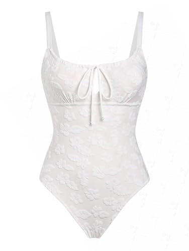 seamoly Floral Terry Toweling Jacquard Tied Back One-Piece Swimsuit, Crystal Cream, S | Amazon (US)