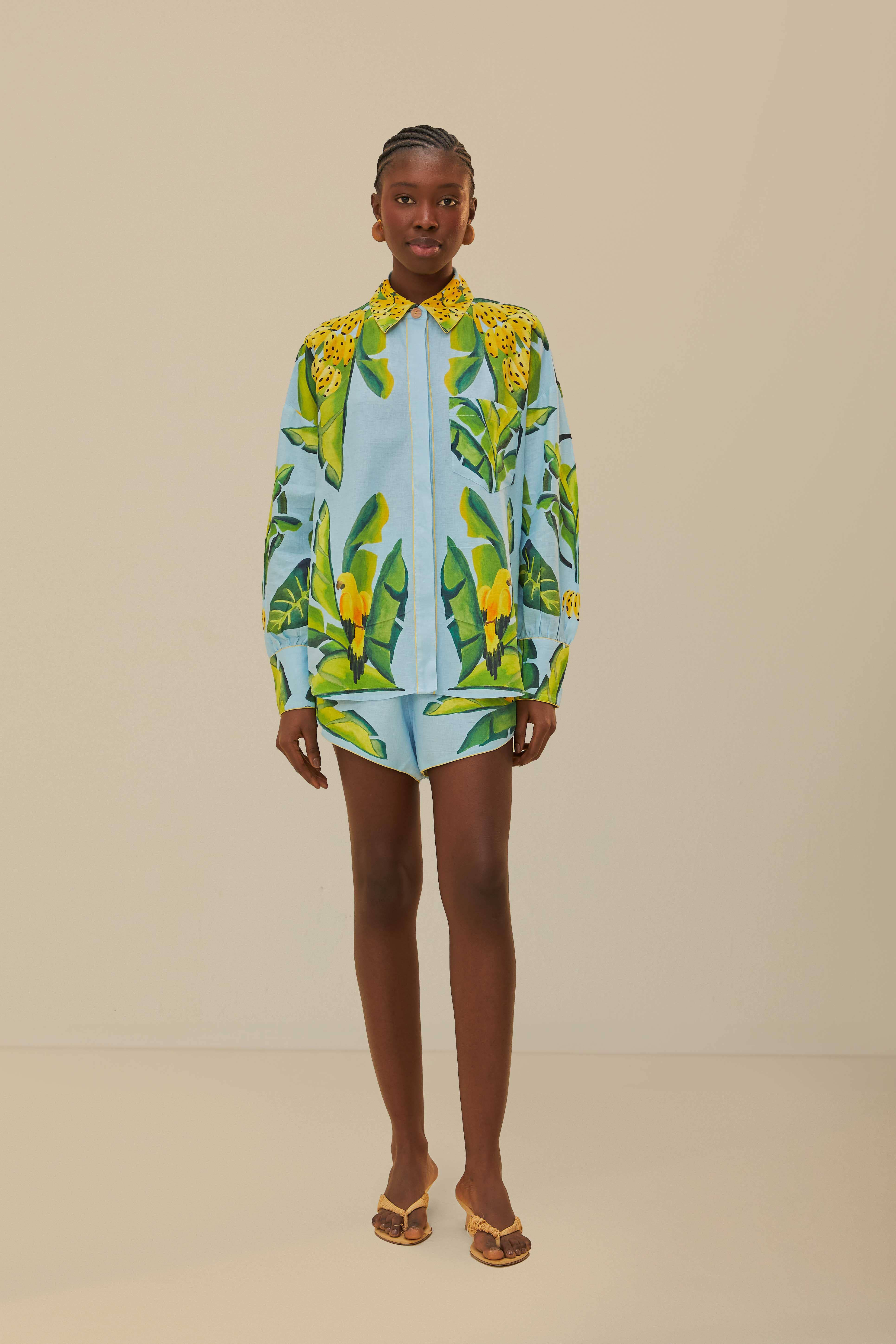 Blue Summer Foliage Scarf LENZING™ ECOVERO™ Euroflax™ Shorts | FarmRio (US)