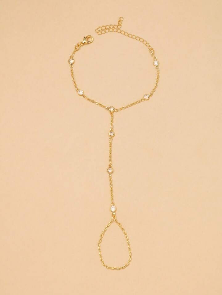 1pc Gold Color Bohemian Round Rhinestone Finger Bracelet Link Chain Hand+Wrist+Back Jewelry, Wome... | SHEIN