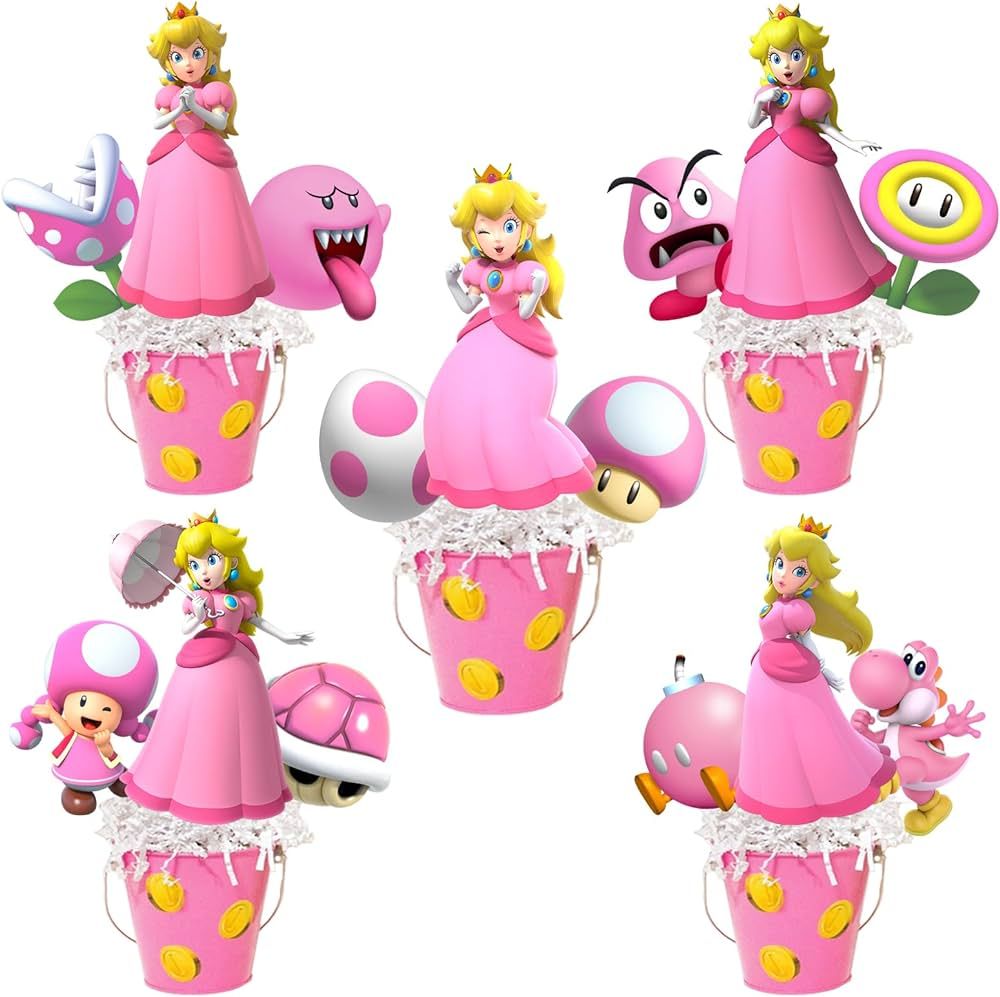 15Pcs Princess Peach Table Topper, Princess Peach Birthday Party Supplies, Party Reversible Table... | Amazon (US)