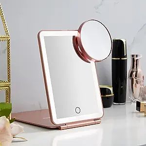 LED Foldable Travel Makeup Mirror - 5x7 inches 3 Colors Light Modes USB Rechargeable Touch Screen... | Amazon (US)