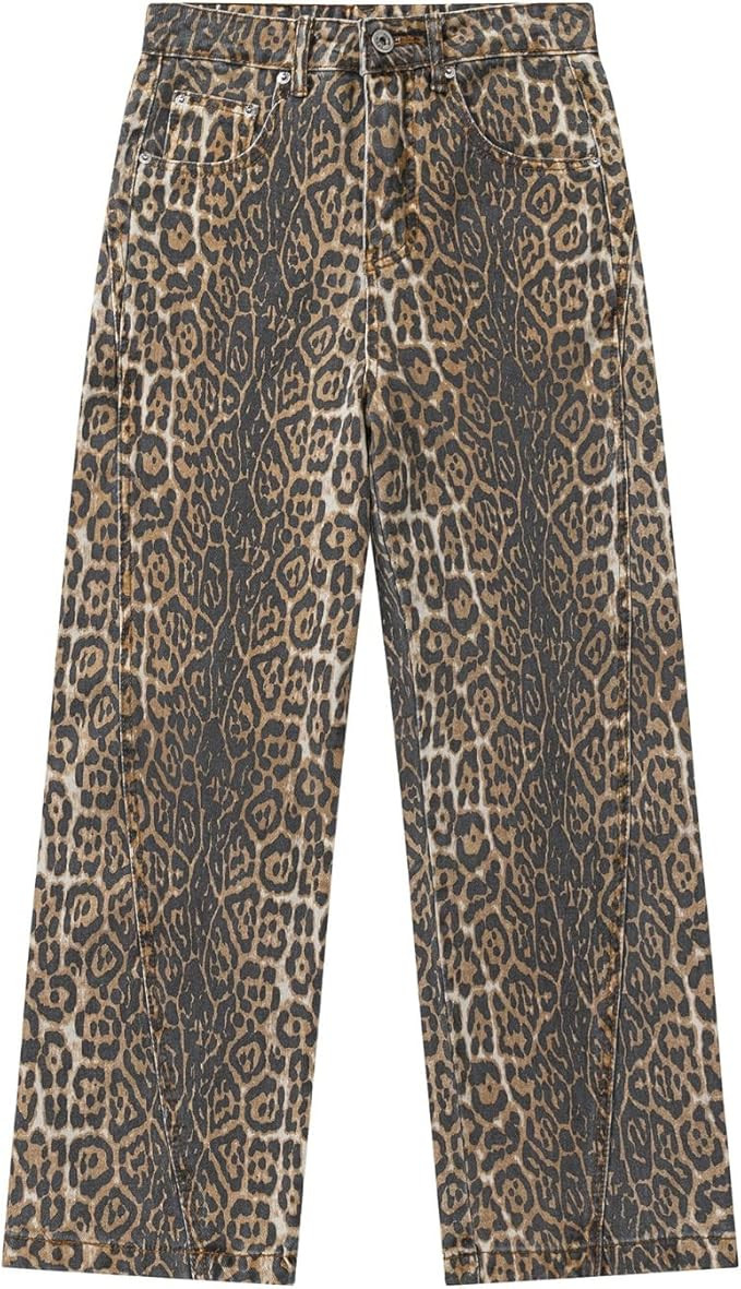 Y2k Pants Leopard Print Pants Straight Leg Jeans Baggy Jeans Oversized Pants Wide Leg Jeans | Amazon (US)