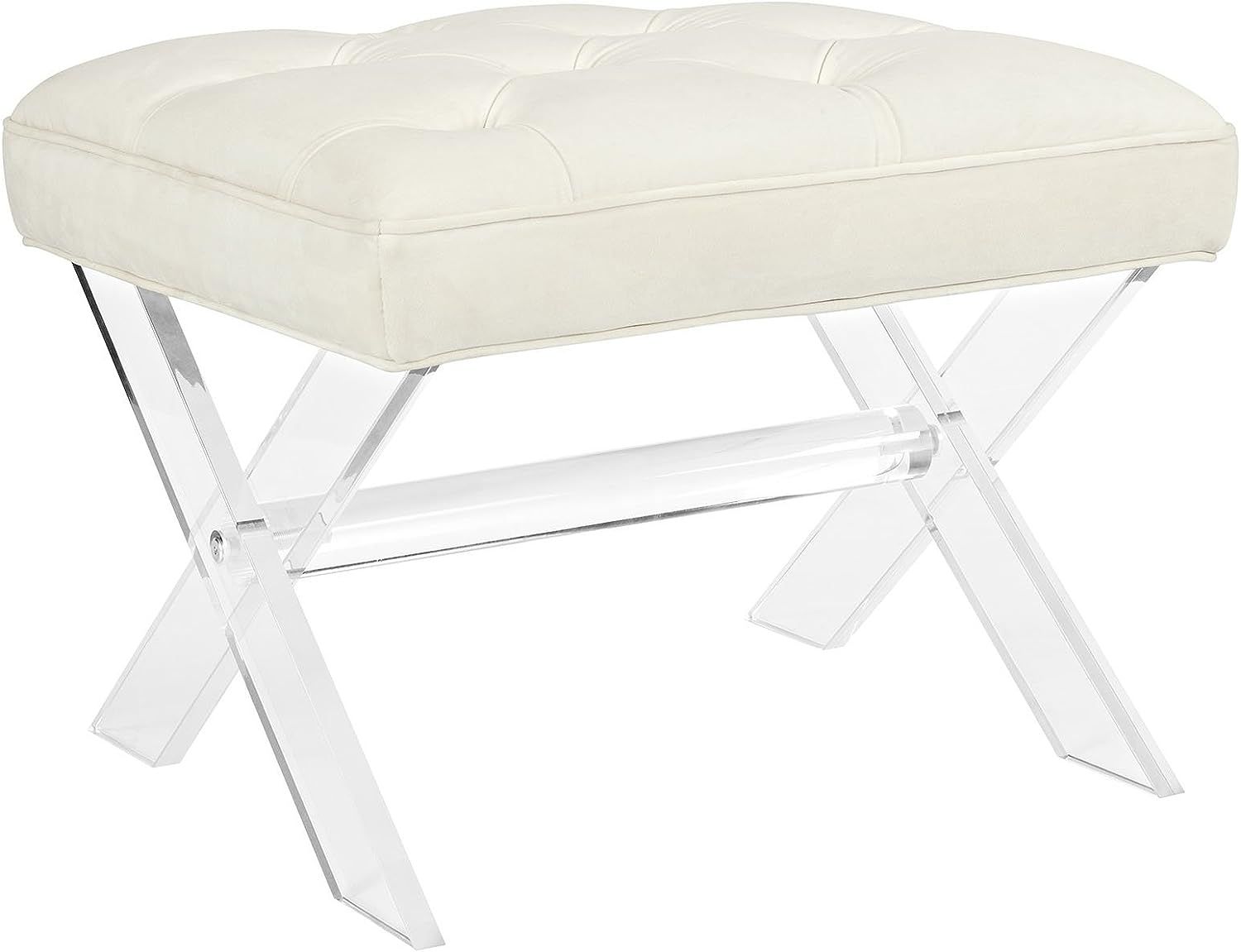 Modway Swift Acrylic X-Base Entryway Modern Bench With Tufted Fabric Upholstery in Ivory | Amazon (US)