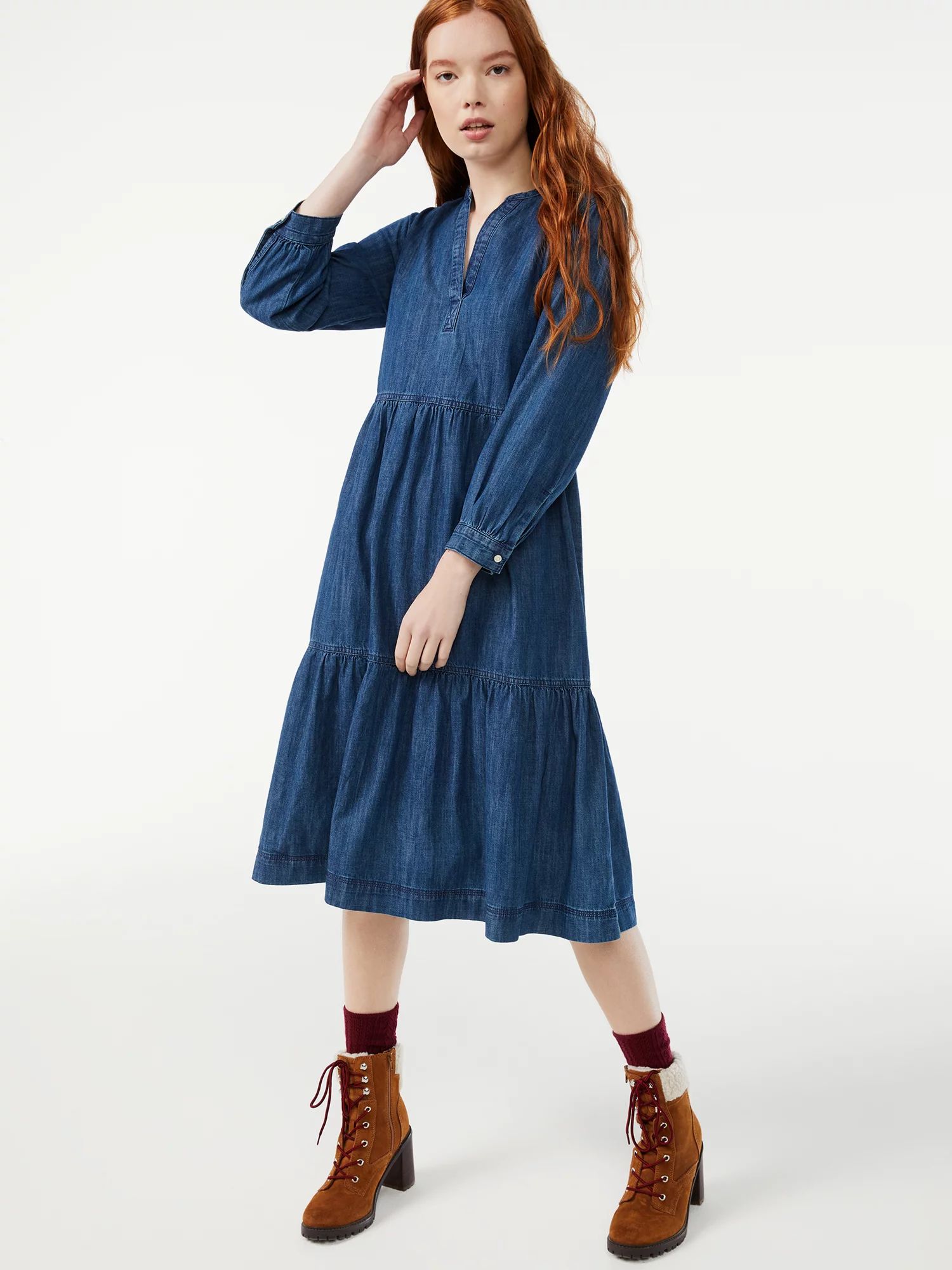 Free Assembly - Free Assembly Women's Tiered Maxi Dress with Long Sleeves - Walmart.com | Walmart (US)