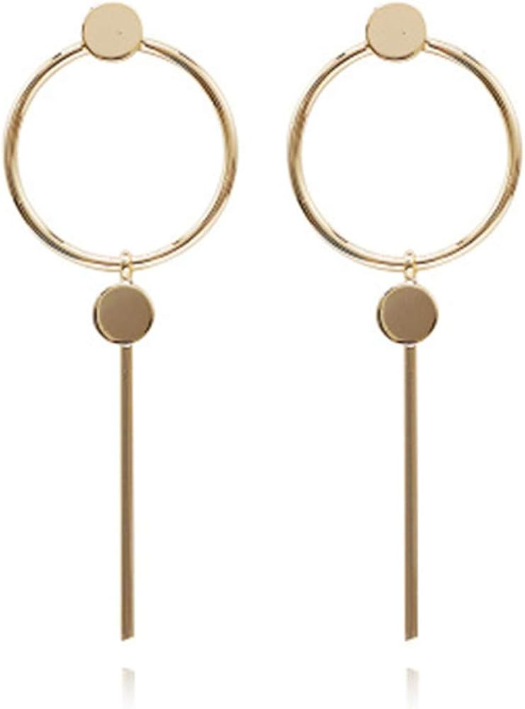 Geometric Double Circle Hoop Dangle Earrings Simple 8 Infinity Knot Bar Tassel Drop Earrings for Wom | Amazon (US)