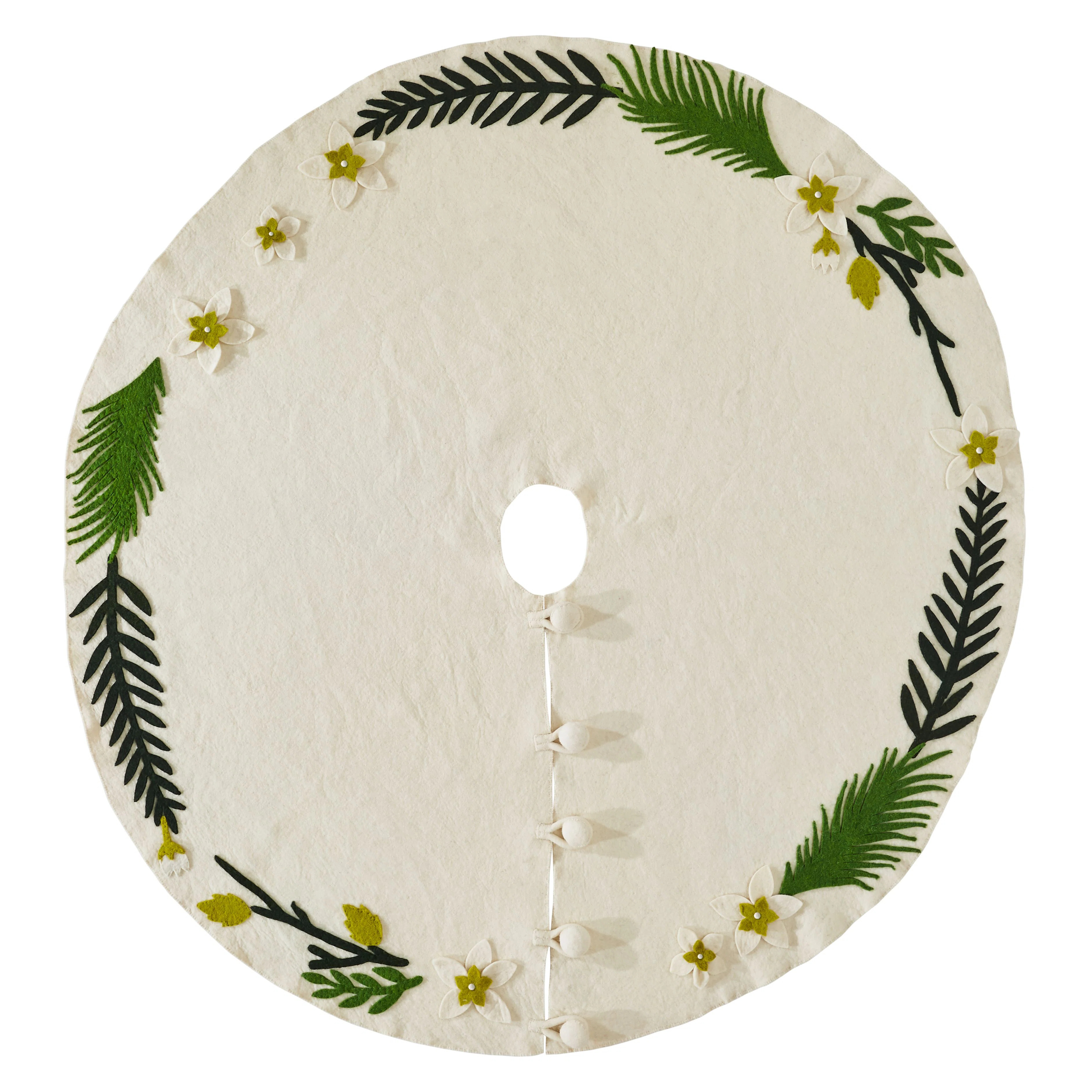 Handmade Christmas Tree Skirt in Felt - Greenery Border on Cream | Wayfair North America