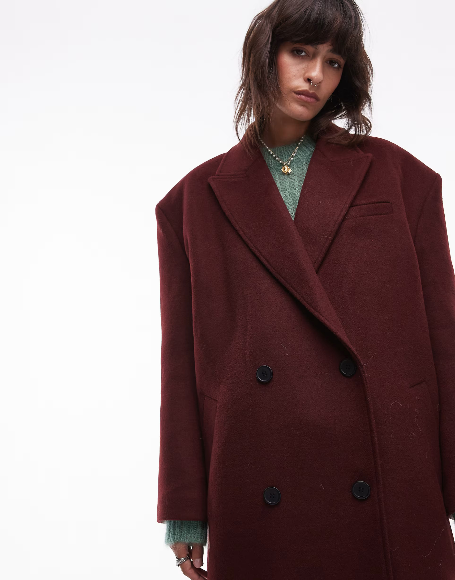 Topshop premium formal coat with wool in burgundy | ASOS (Global)