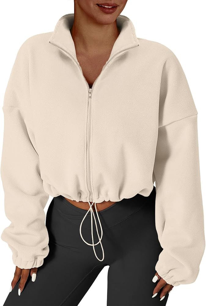 ANRABESS Women's Sweatshirts Full Zip Up Bomber Jacket Oversized Fleece Crop Sherpa Coat Long Sle... | Amazon (US)