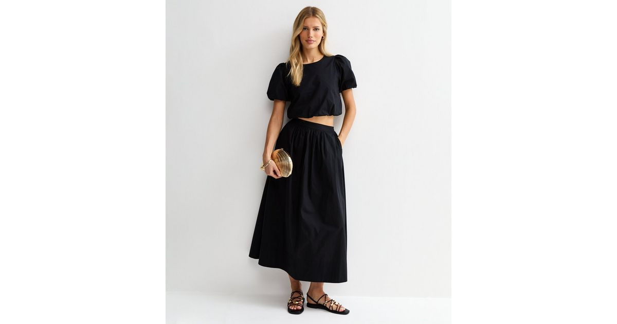 Women's Black Cotton Poplin Circle Midi Skirt New Look | New Look (UK)