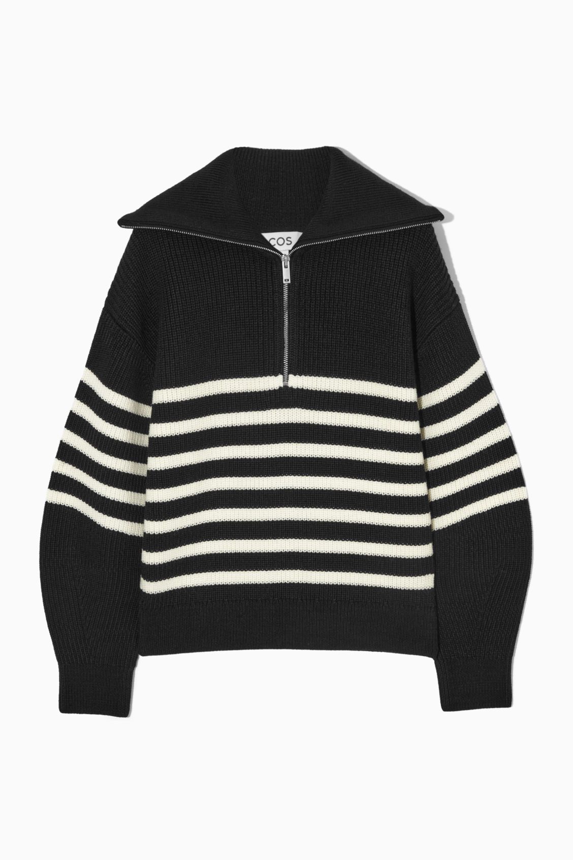 WOOL AND COTTON HALF-ZIP JUMPER - BLACK / WHITE - COS | COS UK