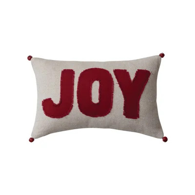 Woven Cotton Lumbar Pillow With Appliqued "Joy" And Jingle Bells | Wayfair North America