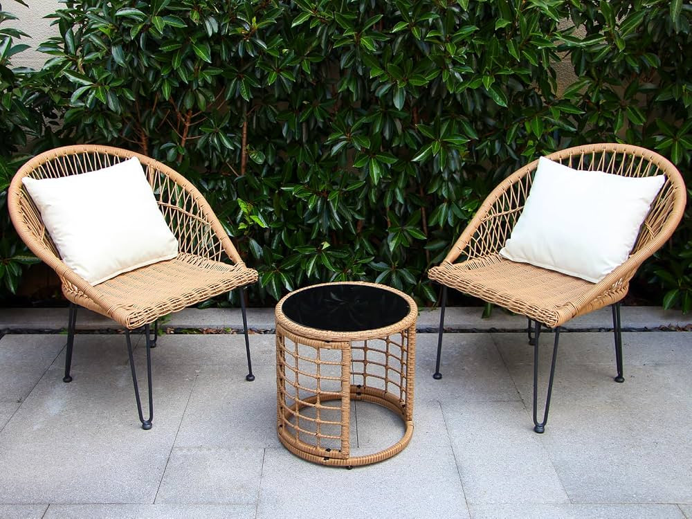 N&V Wicker Patio Furniture Bistro Sets Outdoor Conversation Chair with Glass Table and Cushions f... | Amazon (US)