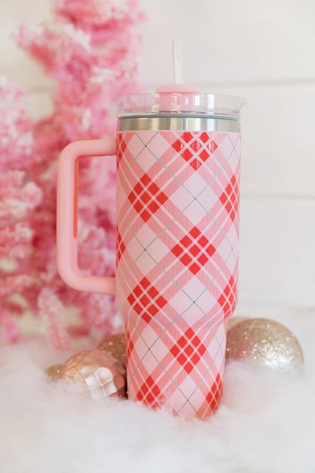 Sippin' Pretty Christmas Plaid 40 oz Drink Tumbler With Lid And Straw | Pink Lily