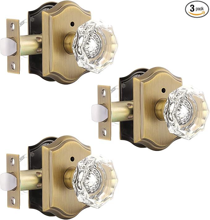 Gobrico 3 Pack Privacy Crystal Glass Door knobs with Lock,Heavy Duty Door Locksets with Diamond C... | Amazon (US)