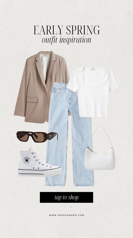 early spring outfit inspiration. spring outfit. spring capsule wardrobe. abercrombie jeans. platform converse. amazon purse. h&m blazer. prada sunglasses

#LTKunder50 #LTKstyletip #LTKunder100
