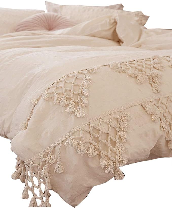 Flber Tufted Tassel Duvet Cover Lattice Boho Bedding,Full Queen, 86inx90in | Amazon (US)