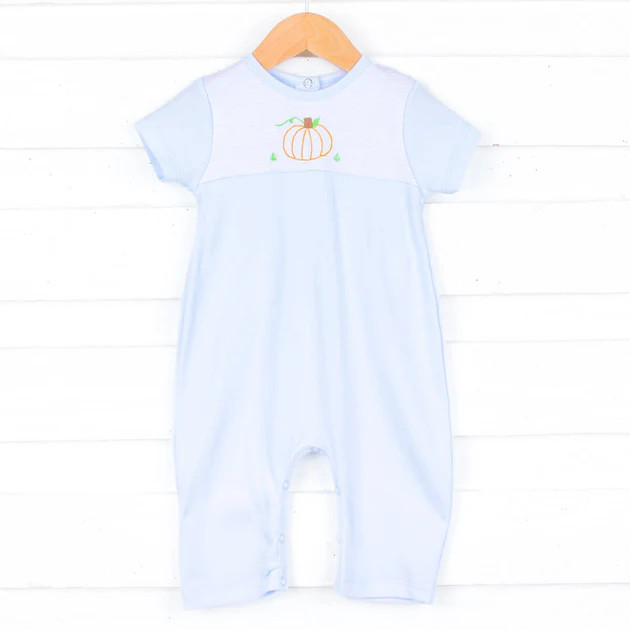 Embroidered Pumpkin Blue Knit Longall | Classic Whimsy