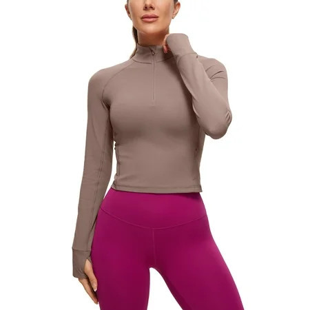 CRZ YOGA Women s Butterluxe Long Sleeve Workout Shirts Half Quarter Zip Athletic Crop Top | Walmart (US)
