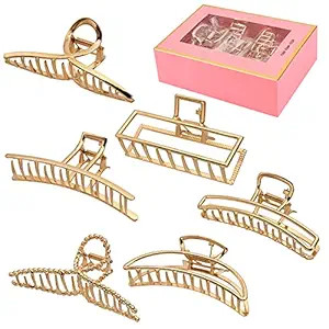 LUKACY 6 Pack Large Metal Hair Claw Clips - 4 Inch Big gold hair clips,Perfect Jaw hair clamps fo... | Amazon (US)
