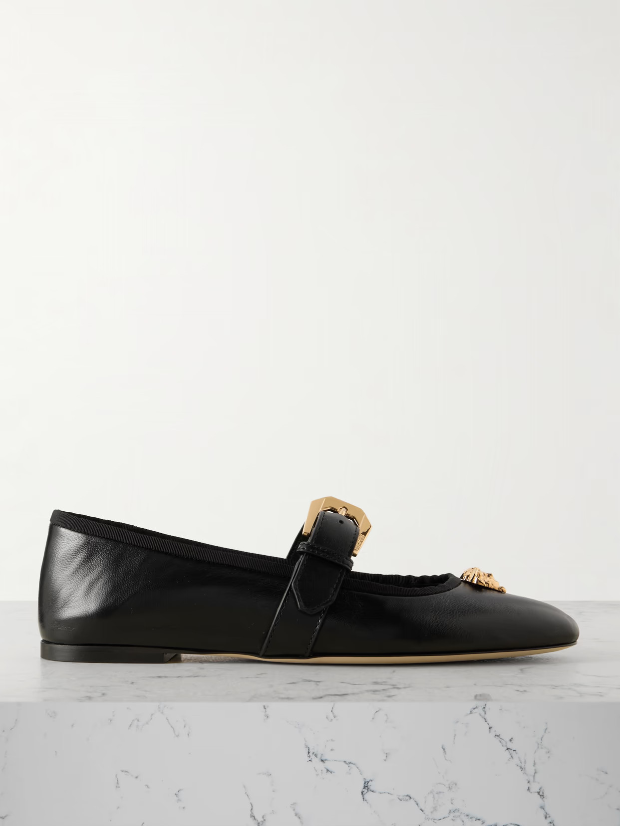 Versace - Embellished Leather Mary Jane Ballet Flats - Black | NET-A-PORTER (UK & EU)