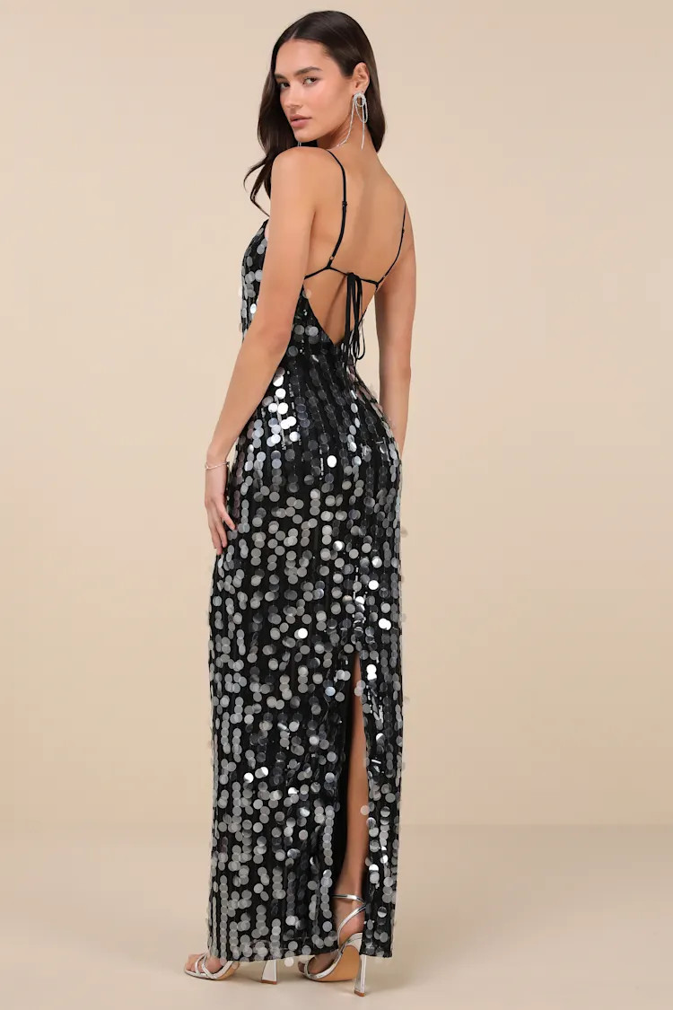 Magdala Black Sequin Backless Maxi Dress | Lulus