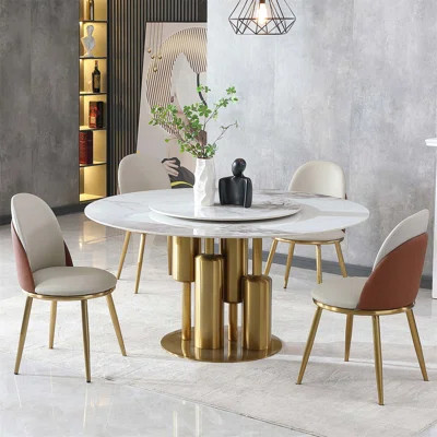 Round Modern Dining Table with Lazy Susan, Sintered Stone Top, Ideal for Kitchen and Dining Room, Space Saving and Comfortable for Gatherings | Wayfair North America