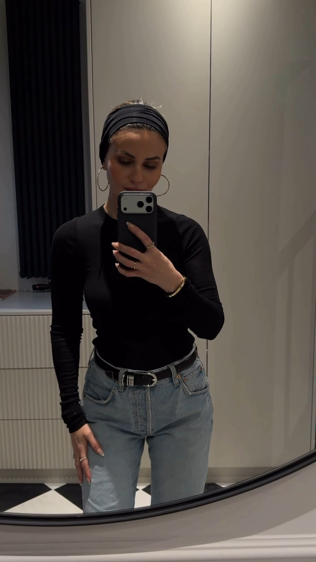 Size down in jeans 
Everything else true to size