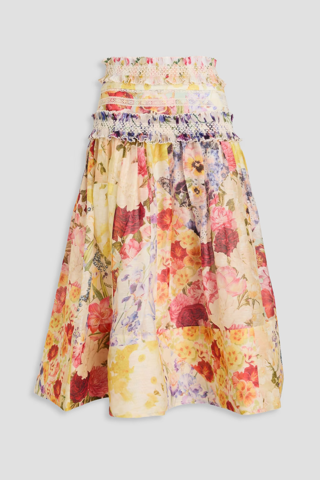 Ruffled floral-print linen and silk-blend gauze midi skirt | The Outnet (US and CA)