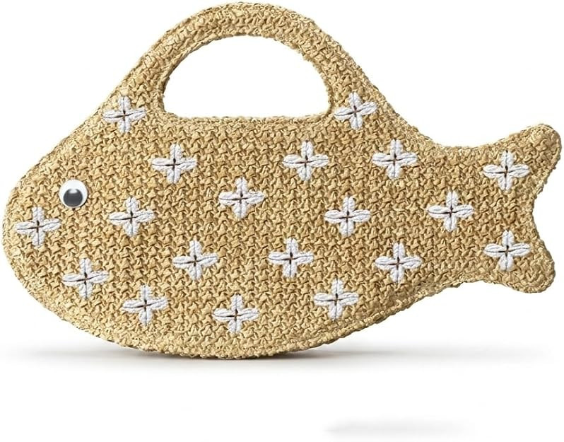 Fish Shaped Straw Bag, Handwoven Summer Beach Clutch for Women, Novelty Sea Animal Woven Purse wi... | Amazon (US)