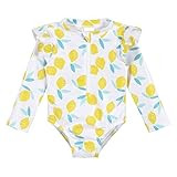 Gerber Girls' Toddler Long Sleeve One Piece Rashguard Swimsuit, White Yellow Lemons, 5T | Amazon (US)