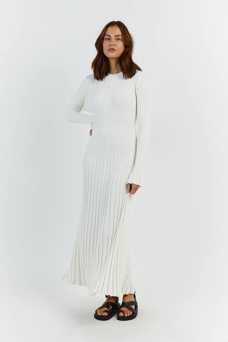 ADA OFF WHITE LONG SLEEVE MIDI DRESS | DISSH