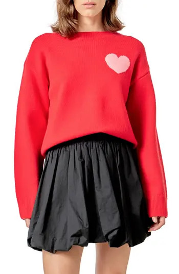 English Factory Heart Crewneck Sweater in Red/Pink at Nordstrom Rack, Size X-Small | Nordstrom Rack